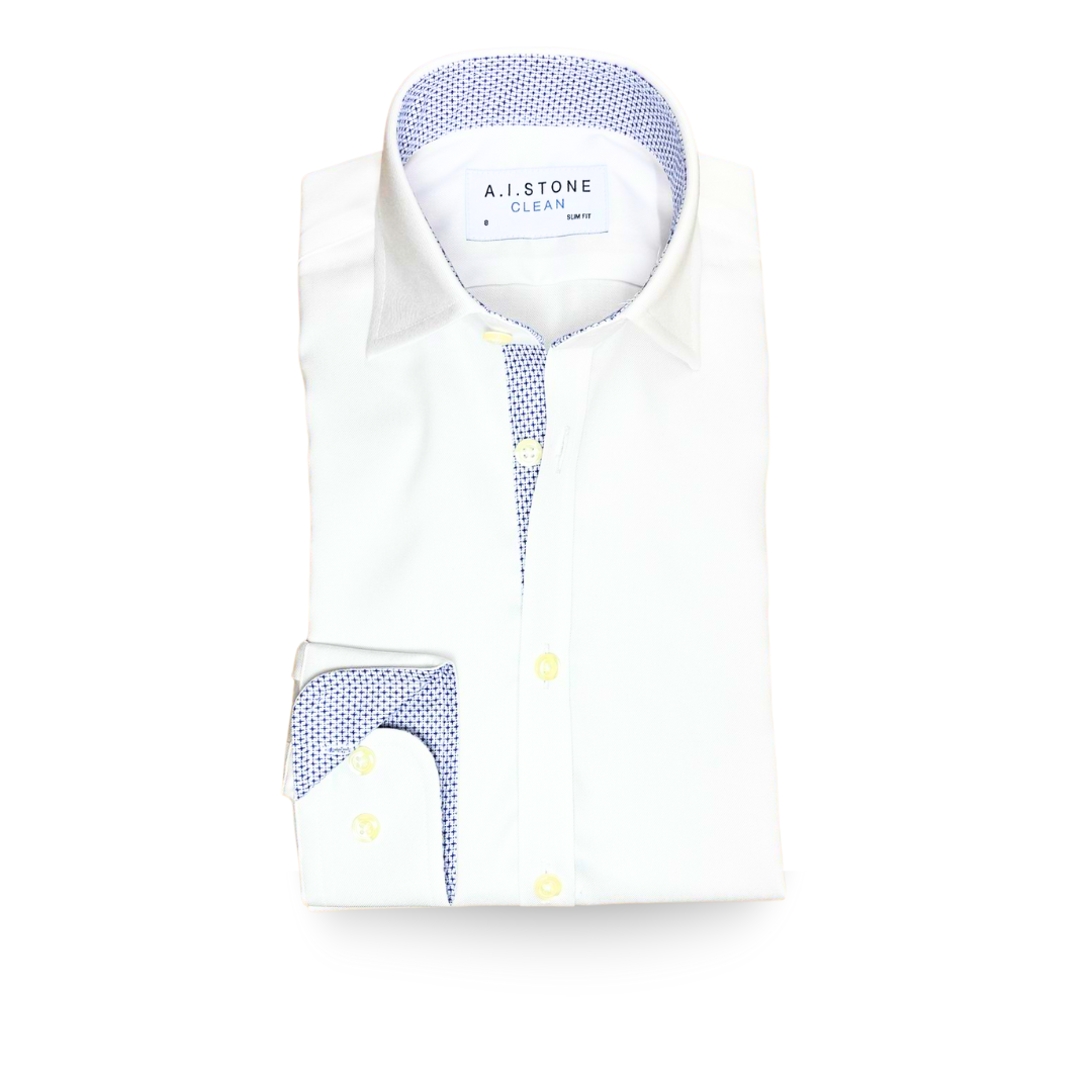 CLEAN Boys Twill NON IRON Cutaway Collar Shirt Long Sleeves with Royal Blue Contrast Fabric