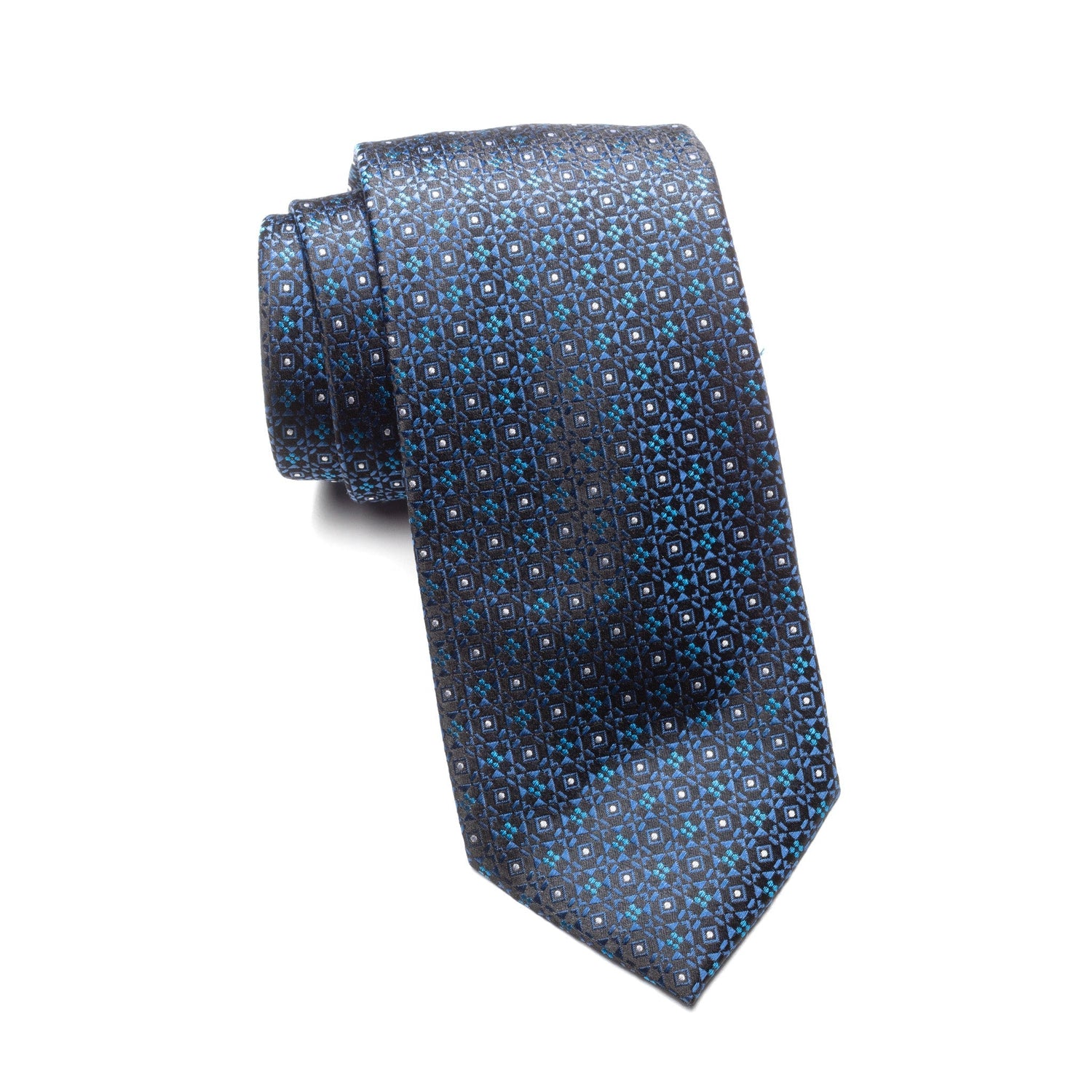Mens Ledberry Silk Tie – Indigo Mosaic Medallion