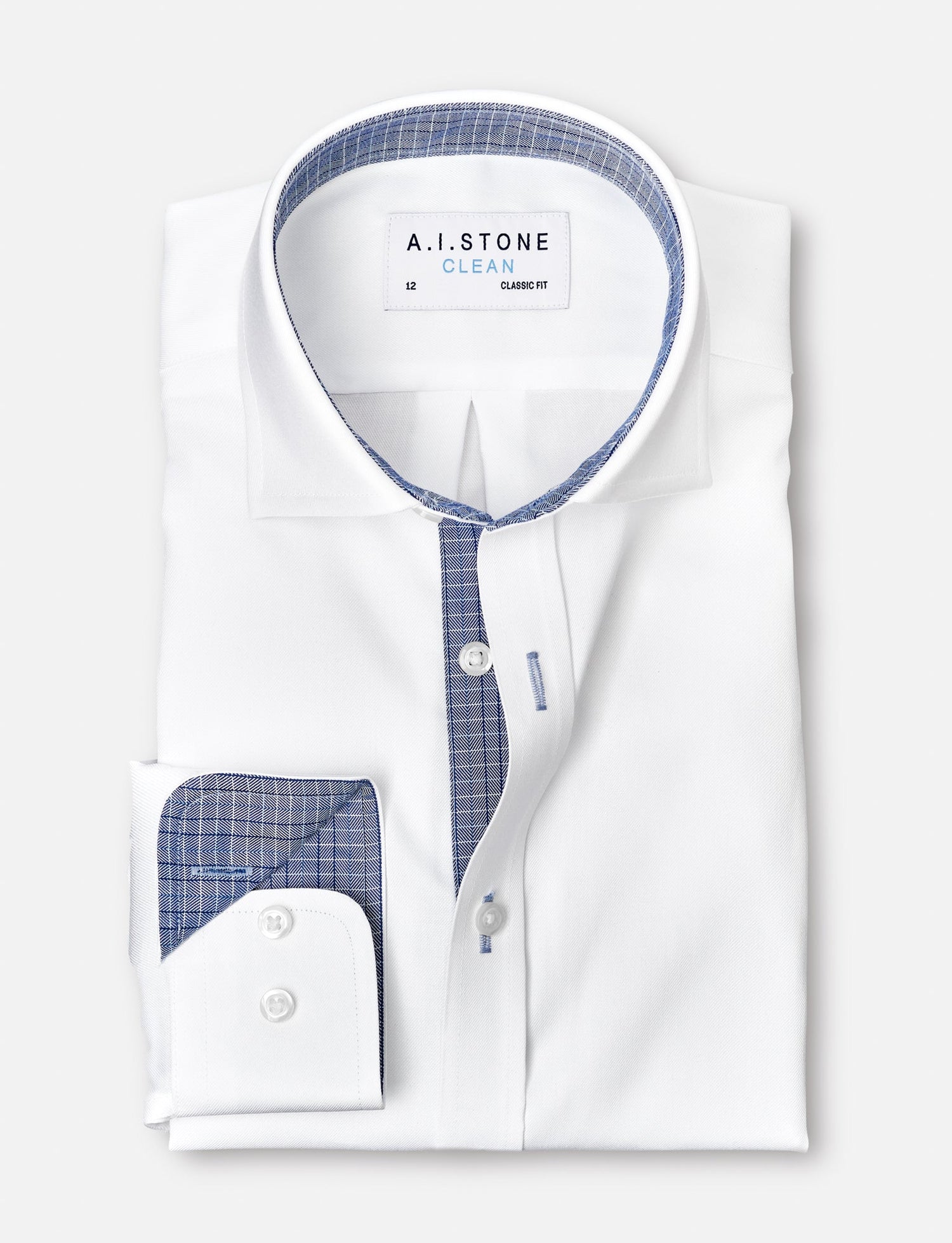 CLEAN Boys Twill NON IRON Cutaway Collar Shirt Long Sleeves with Plaid Contrast Fabric