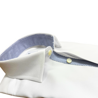 CLEAN Boy Twill NON IRON Cutaway Collar Shirt Short Sleeves With Royal Blue Contrast Fabric