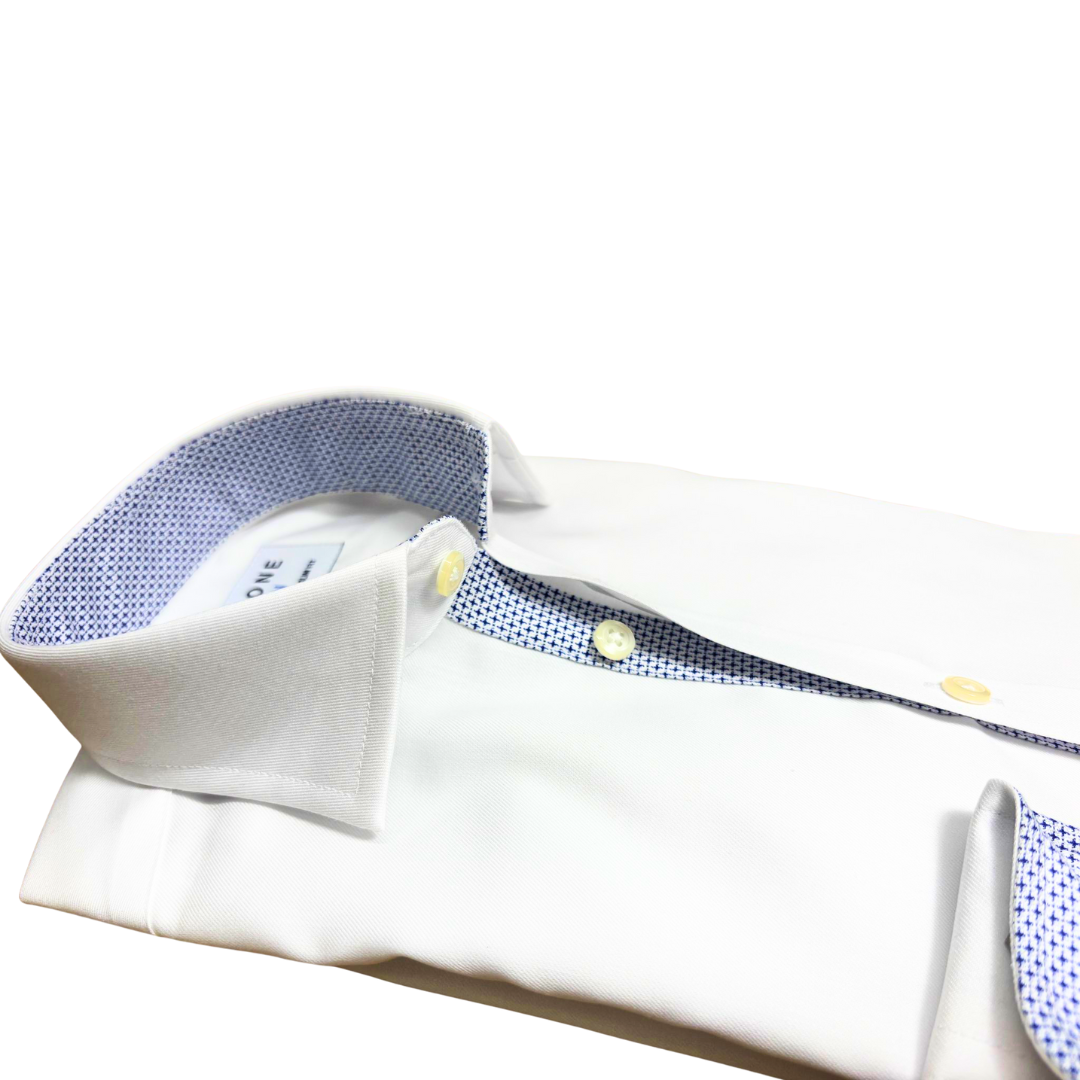 CLEAN Boys Twill NON IRON Cutaway Collar Shirt Long Sleeves with Royal Blue Contrast Fabric