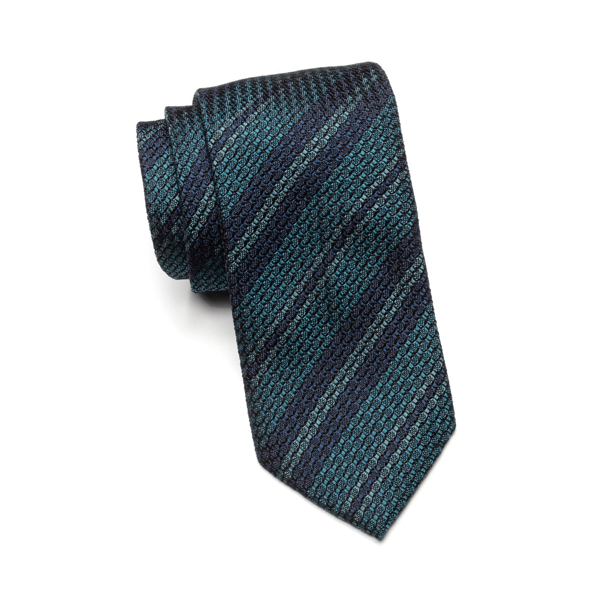 Mens Ledberry Grenadine Tie – Teal Striped Weave