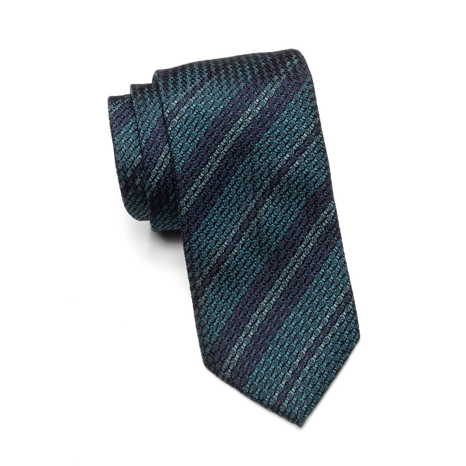 Mens Ledberry Grenadine Tie – Teal Striped Weave