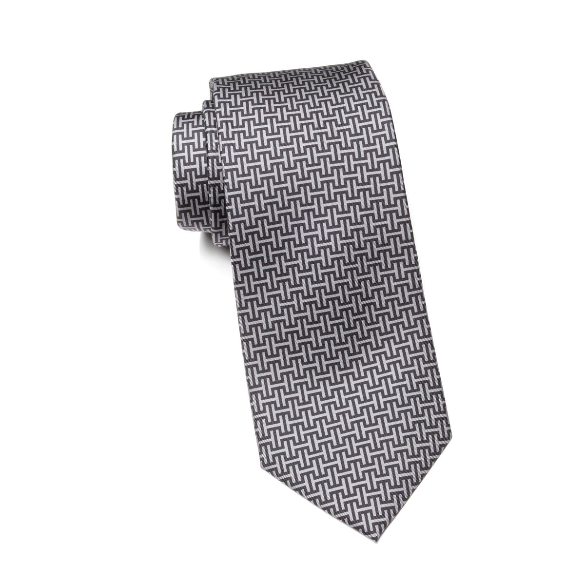 Mens Ledberry Silk Tie – Black Maze Grid