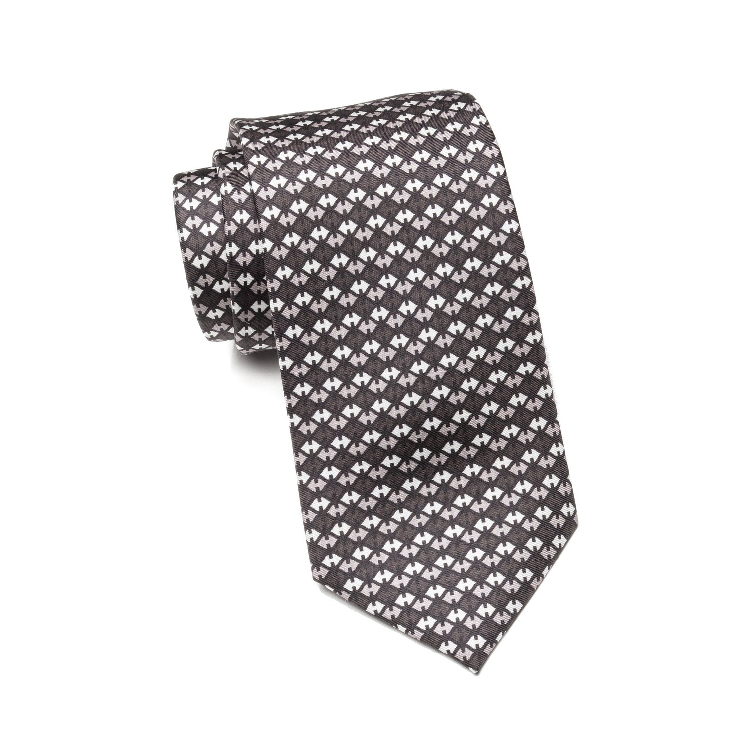 Mens Ledberry Silk Tie – Charcoal Houndstooth Matrix