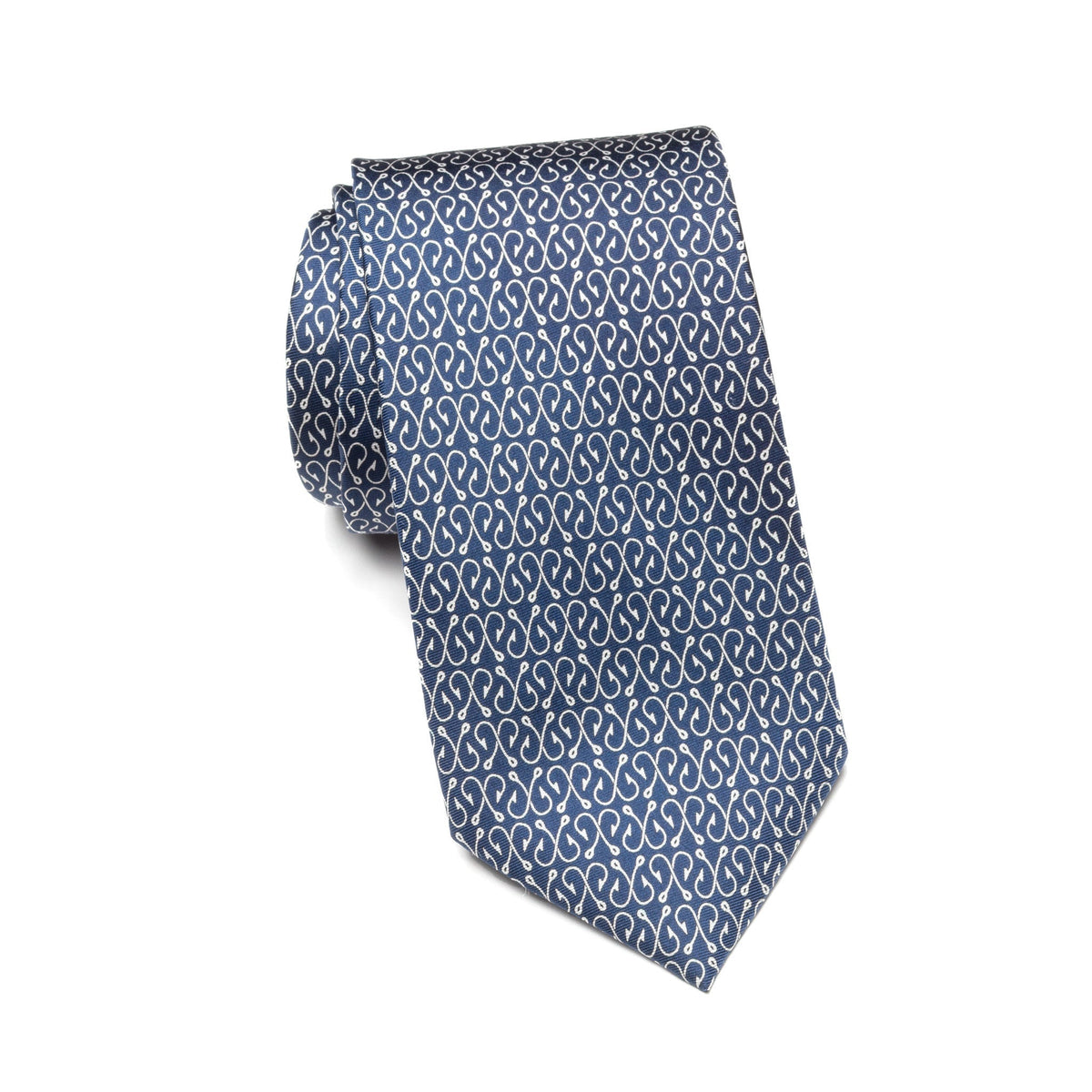 Mens Ledberry Silk Tie – Navy Curl Motif