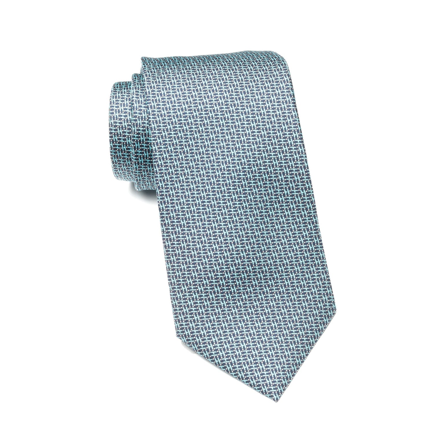Mens Ledberry Silk Tie – Teal Crosshatch Grid