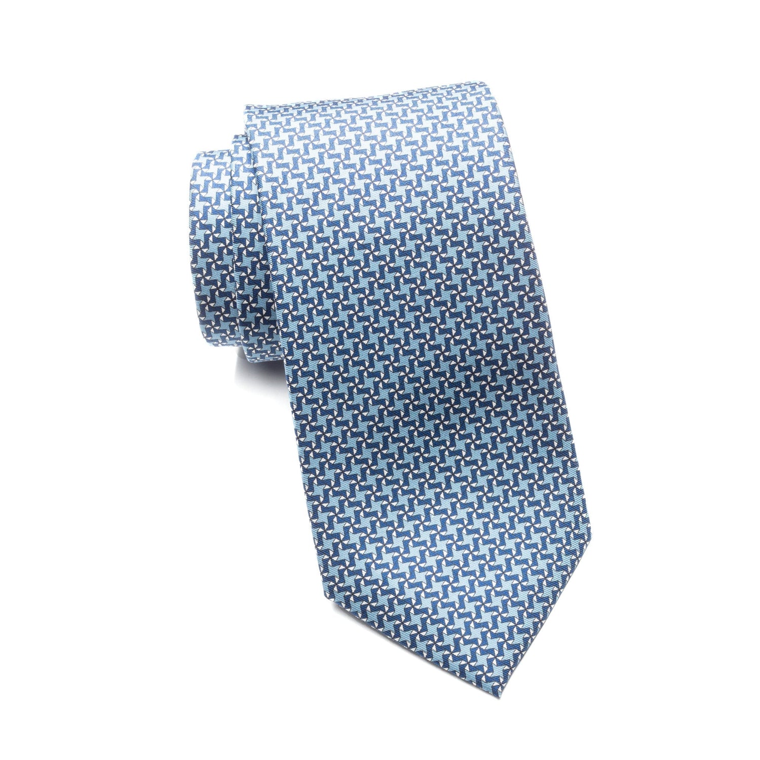 Mens Ledberry Silk Tie – Blue Pinwheel Maze