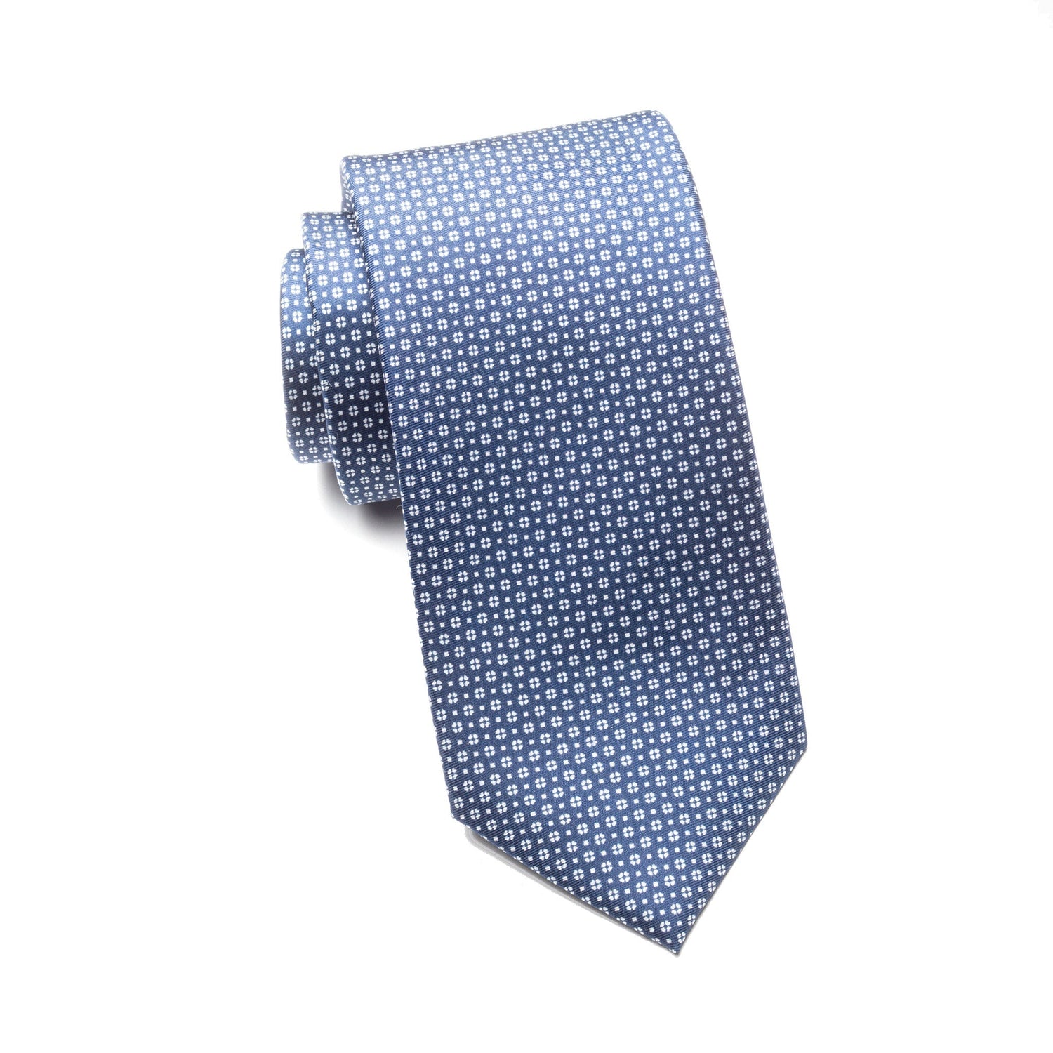 Mens Ledberry Silk Tie – Steel Blue Micro Petal