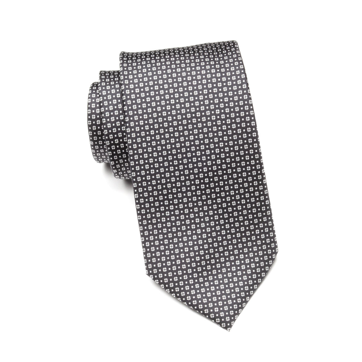 Mens Ledberry Silk Tie – Charcoal Micro-Dot Floral