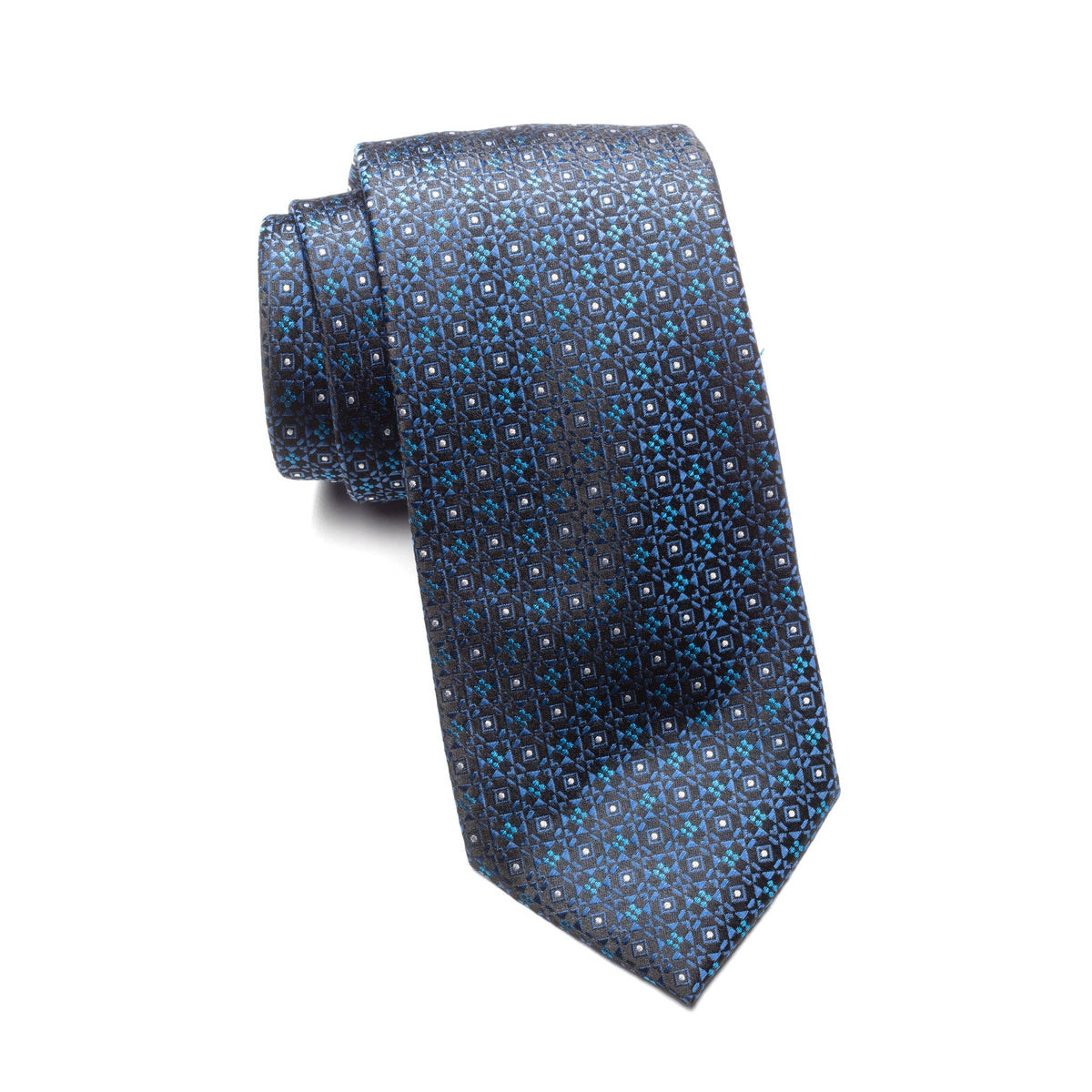 Mens Ledberry Silk Tie – Indigo Mosaic Medallion