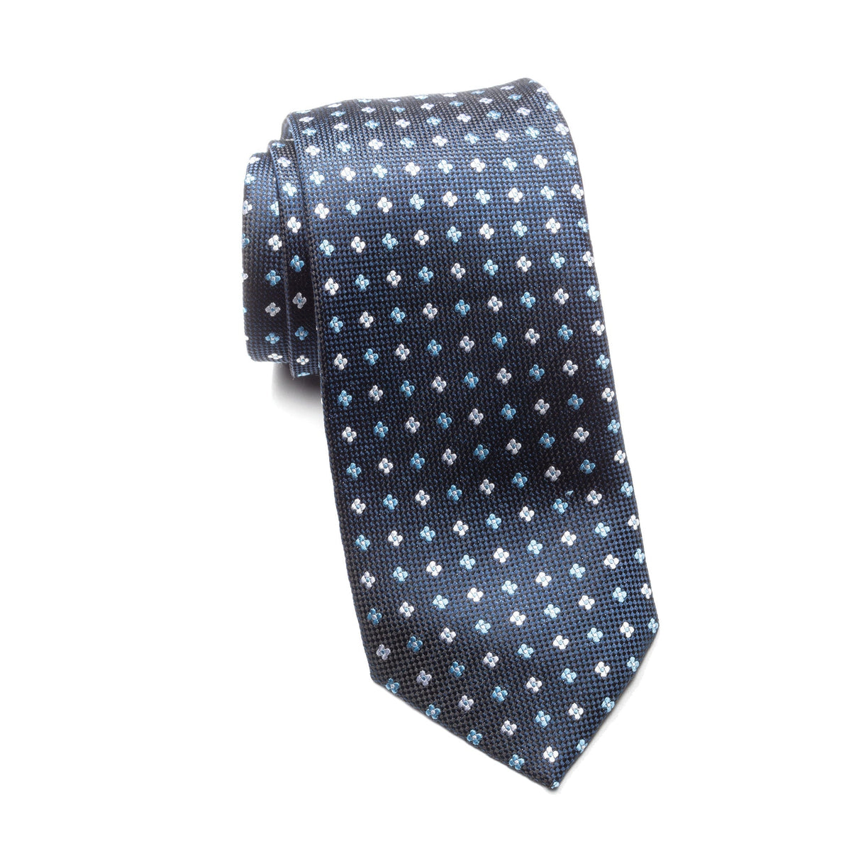 Mens Ledberry Silk Tie – Navy Floral Dot Grid
