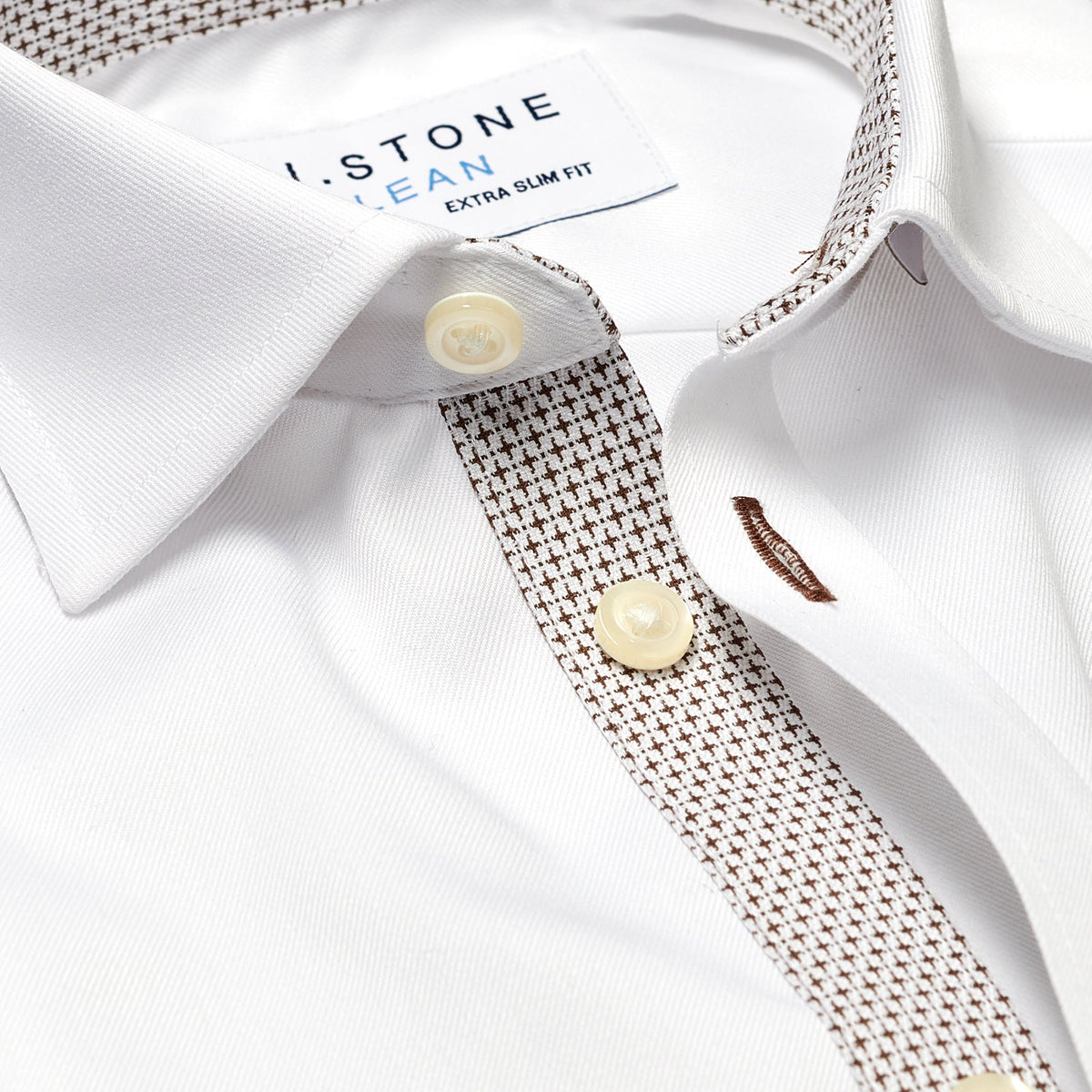 CLEAN Boy Twill NON IRON Cutaway Collar Shirt Short Sleeves With Espresso Contrast Fabric