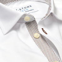 CLEAN Boy Twill NON IRON Cutaway Collar Shirt Short Sleeves With Espresso Contrast Fabric