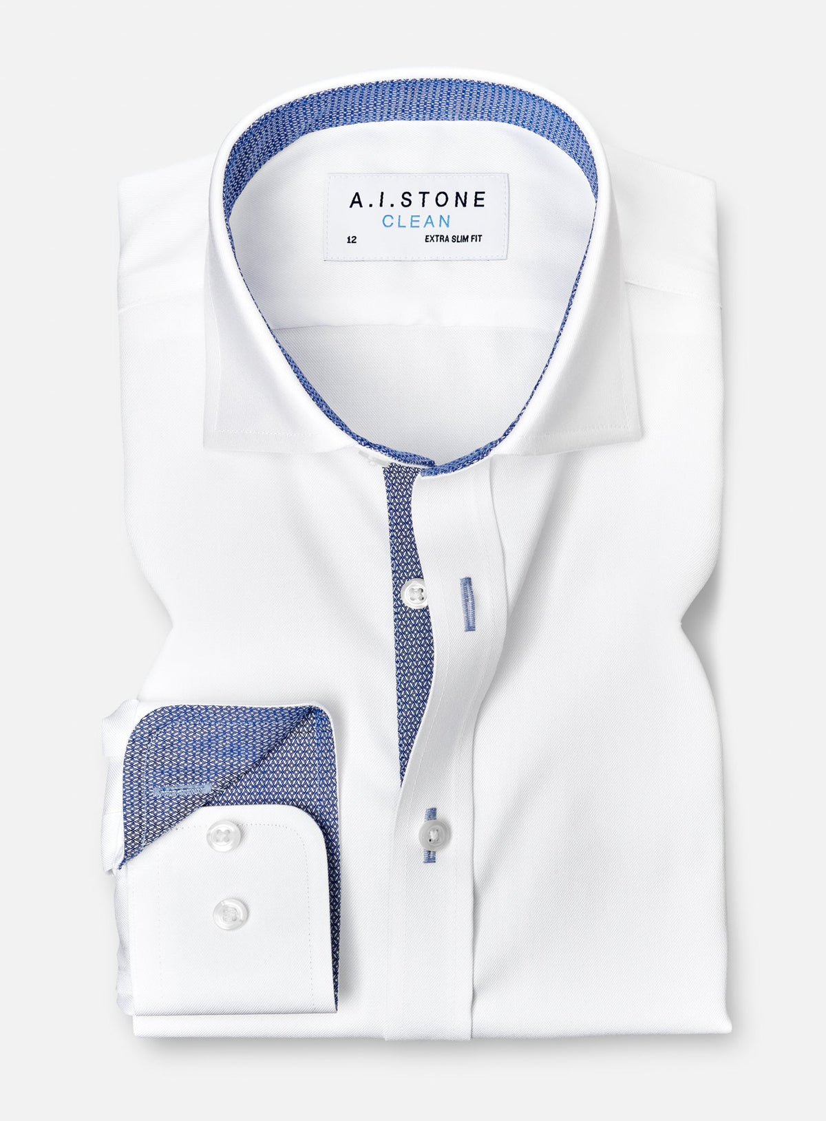 CLEAN Boys Twill NON IRON Cutaway Collar Shirt Long Sleeves with Blue Diamond Contrast Fabric