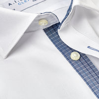 CLEAN Boys Twill NON IRON Cutaway Collar Shirt Long Sleeves with Plaid Contrast Fabric