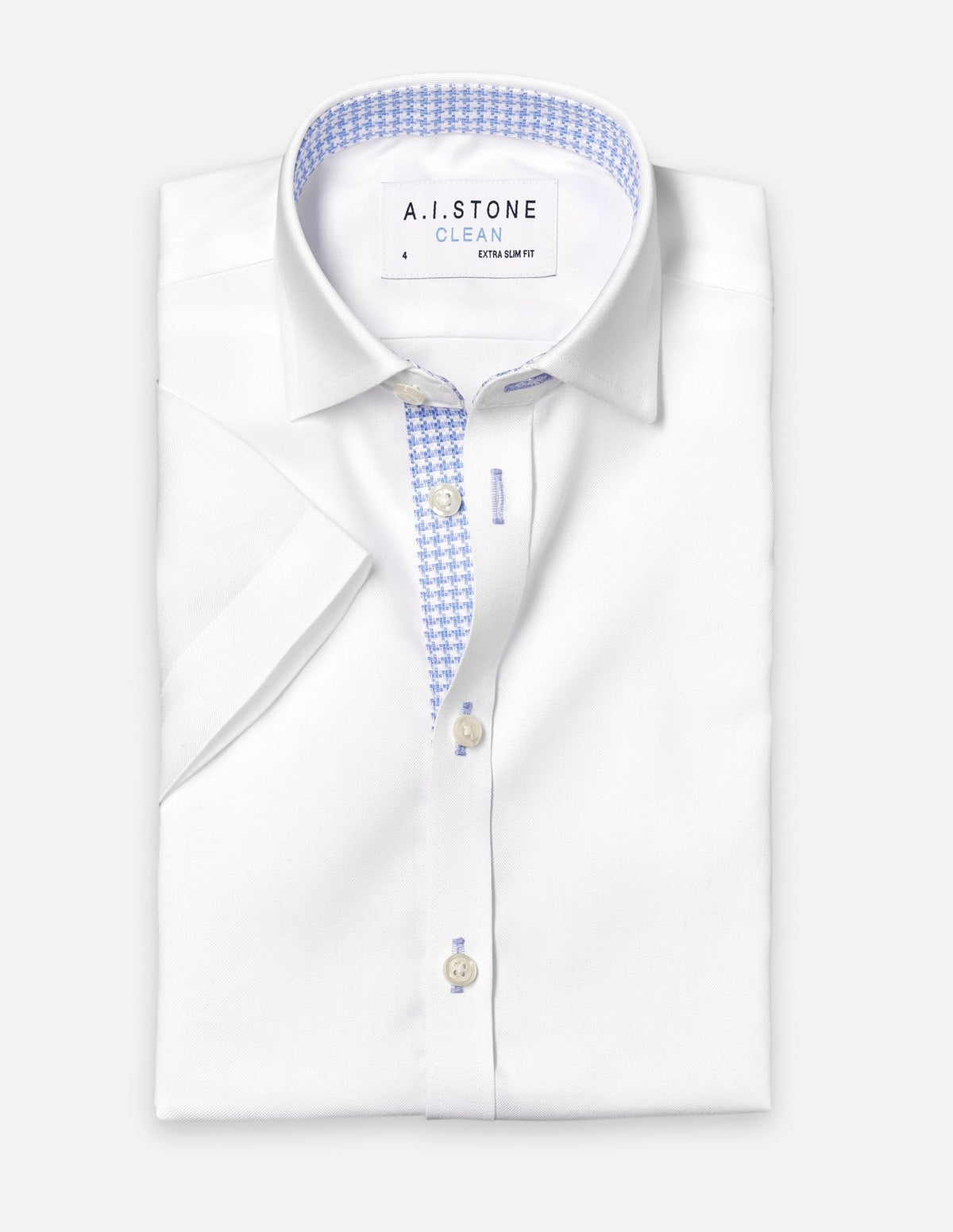 CLEAN Boy Twill NON IRON Cutaway Collar Shirt Short Sleeves With Mini Check Contrast Fabric